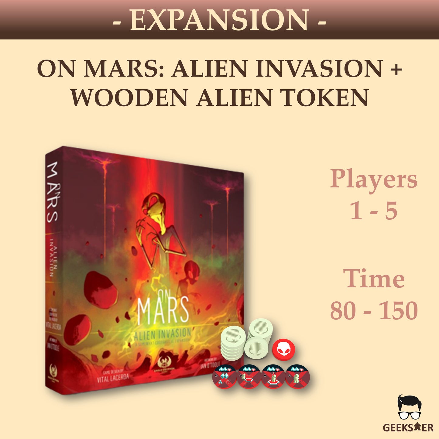 On Mars: Alien Invasion Expansion + Wooden Alien Token