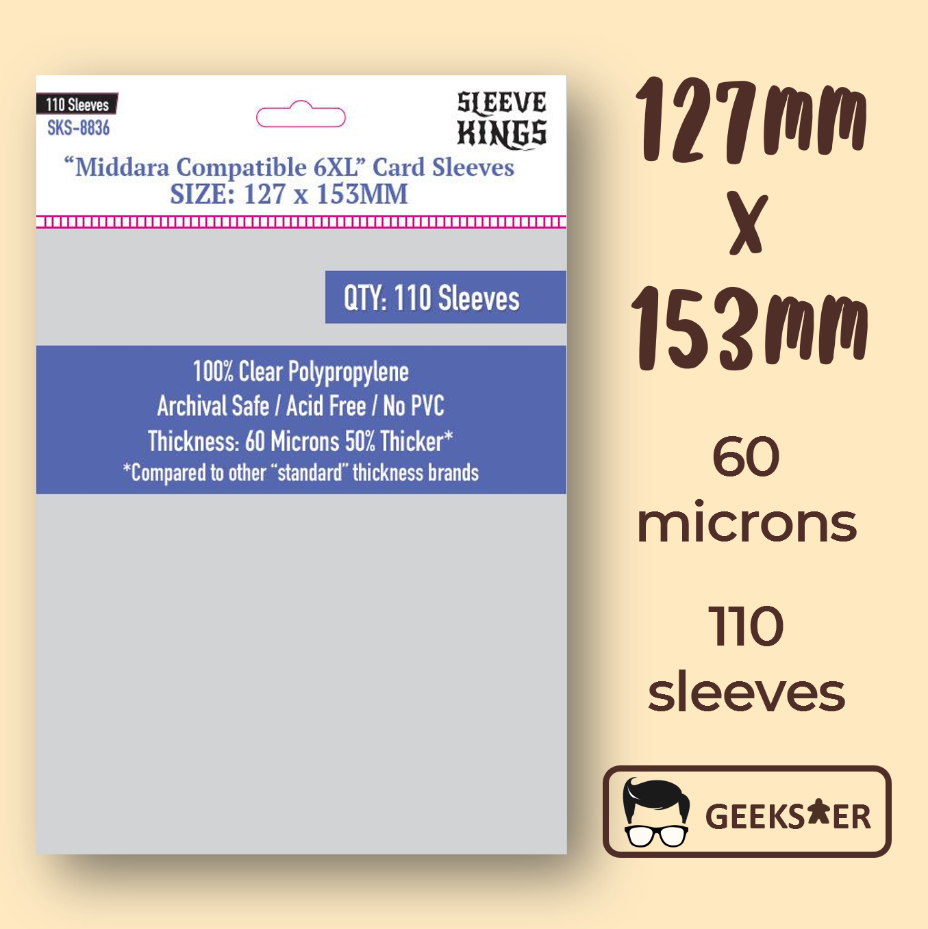 Sleeve Kings Premium Card Sleeves For Middara - 6XL Size (127mm X 153mm) -  110 Sleeves Per Pack Board Game Card Protection