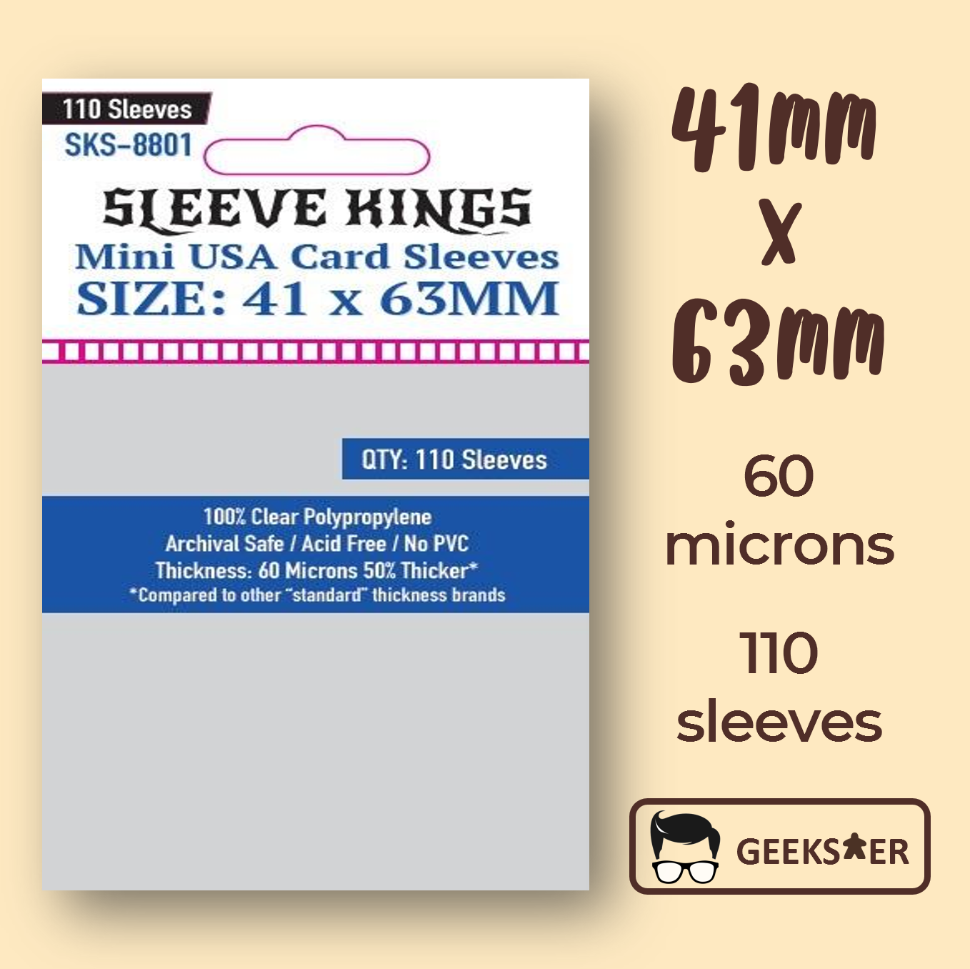 [41 X 63mm] 8801 Sleeve Kings Mini USA Geekster